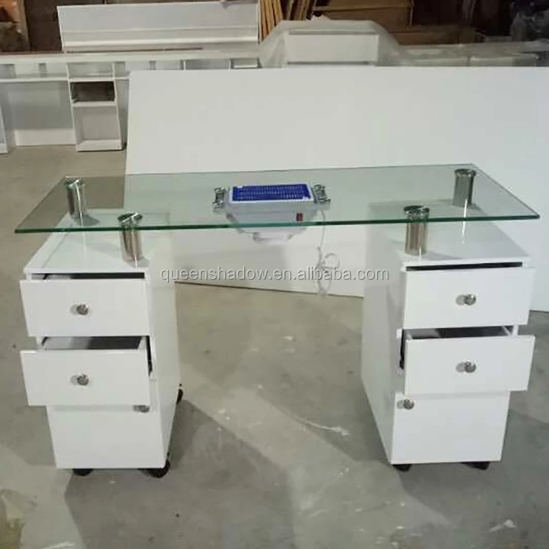 King shadow nail salon glass top tables manicure table for mall nail bar design