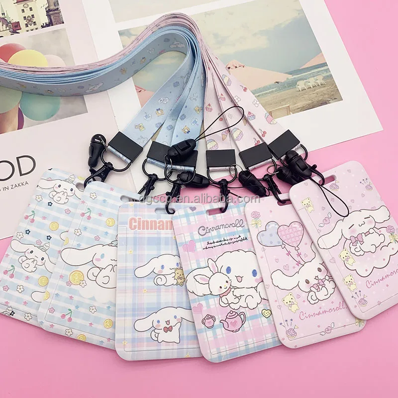 Cute Cartoon sanrios Cinnamoroll dog Card Holder Lanyard Anti-Lost Name Badge Bus Work ID Card Case with Lanyard