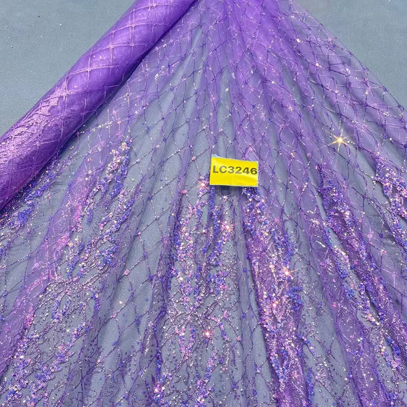 lavender 3D glued sequin lace tulle for boutique dress