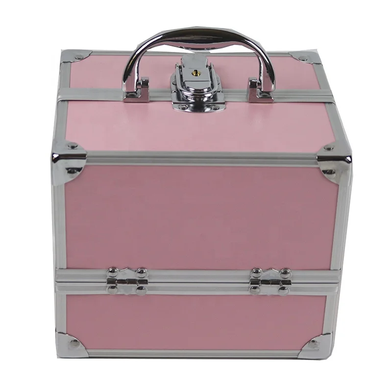 
Small Aluminum Make-up Case Cosmetic Storage Box Pink Beauty Make Up Nail Art Organizer 