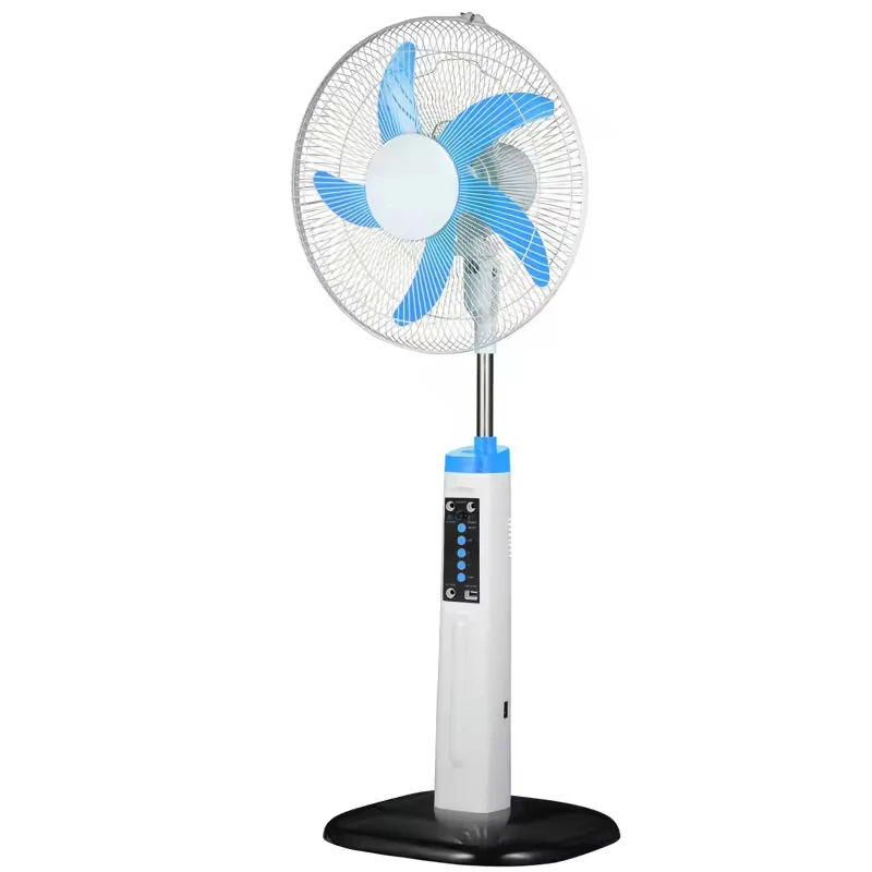 16-inch 5-blade 6V 4.5ah lead-acid battery AC DC rechargeable vertical fan with 2pcs LED bulb and 10w solar panel