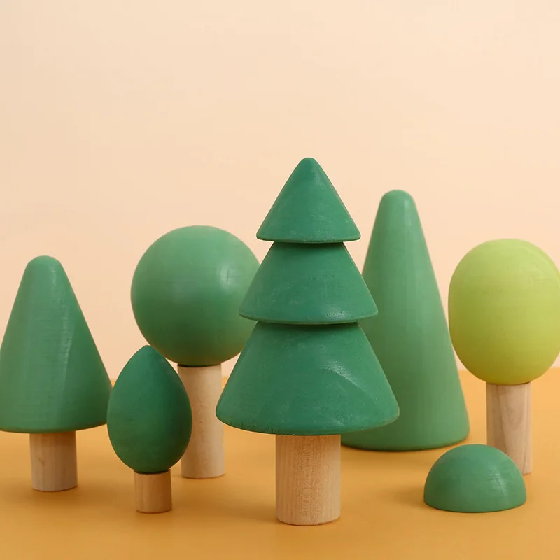 Natural Peg Dolls Set Evergreen Forest Trees Beautiful Craft Wooden Building Blocks Wooden Toy for Kids