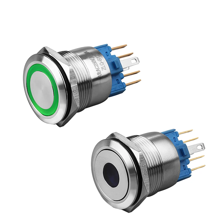 22mm LED Ring Lighting Locking Button Anti Damage Metal Switch