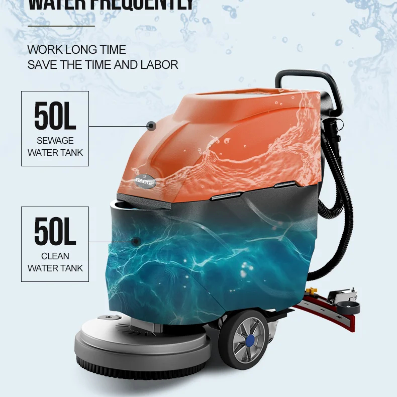 Gaoge Model A1 Floor Scrubber Cleaning Machine 120BAR 180RPM 530/780MM 55/60L 24V 500W Floor Scrubber Drier With CE Certificate