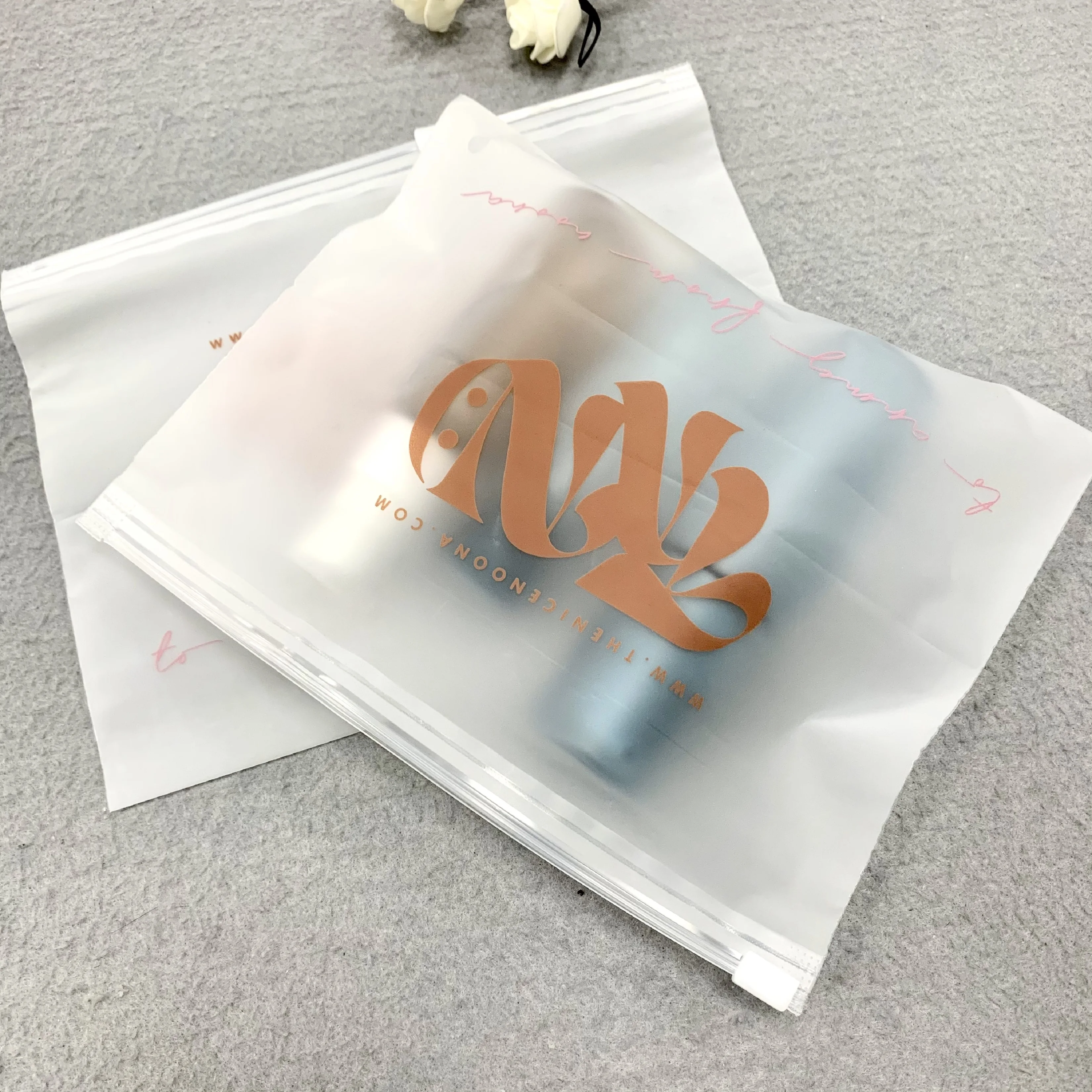 LMJ Custom Logo Pouches Frosted Printed Ziplock For Clothes Package Eva Cosmetic Packaging Bag Customized Plastic Zipper Bags