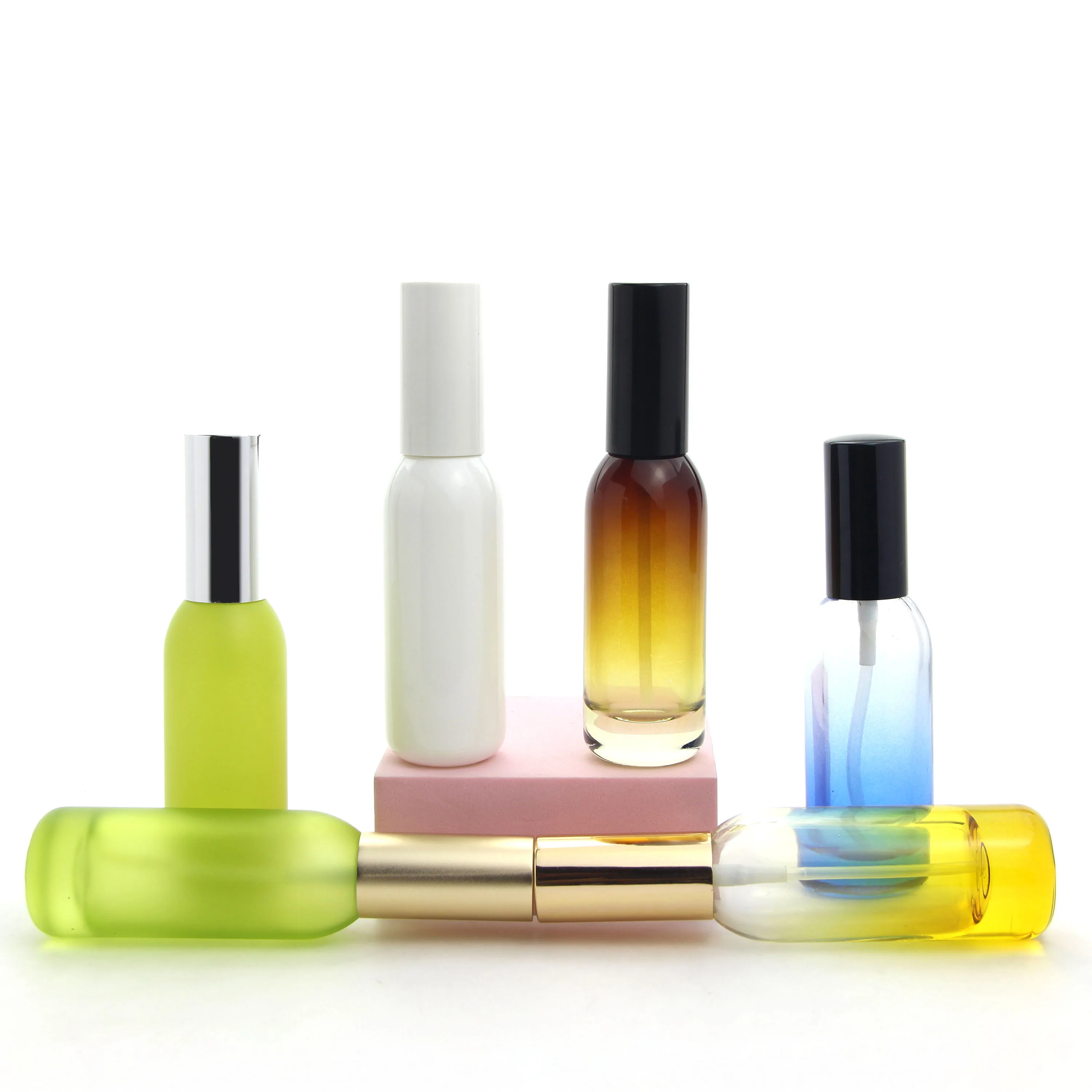 Wholesale Skin Care Packaging 40ml Cosmetic Serum Oil Pump Glass Mist Sprayer Bottles with Gold Silver Aluminum Spray Pump