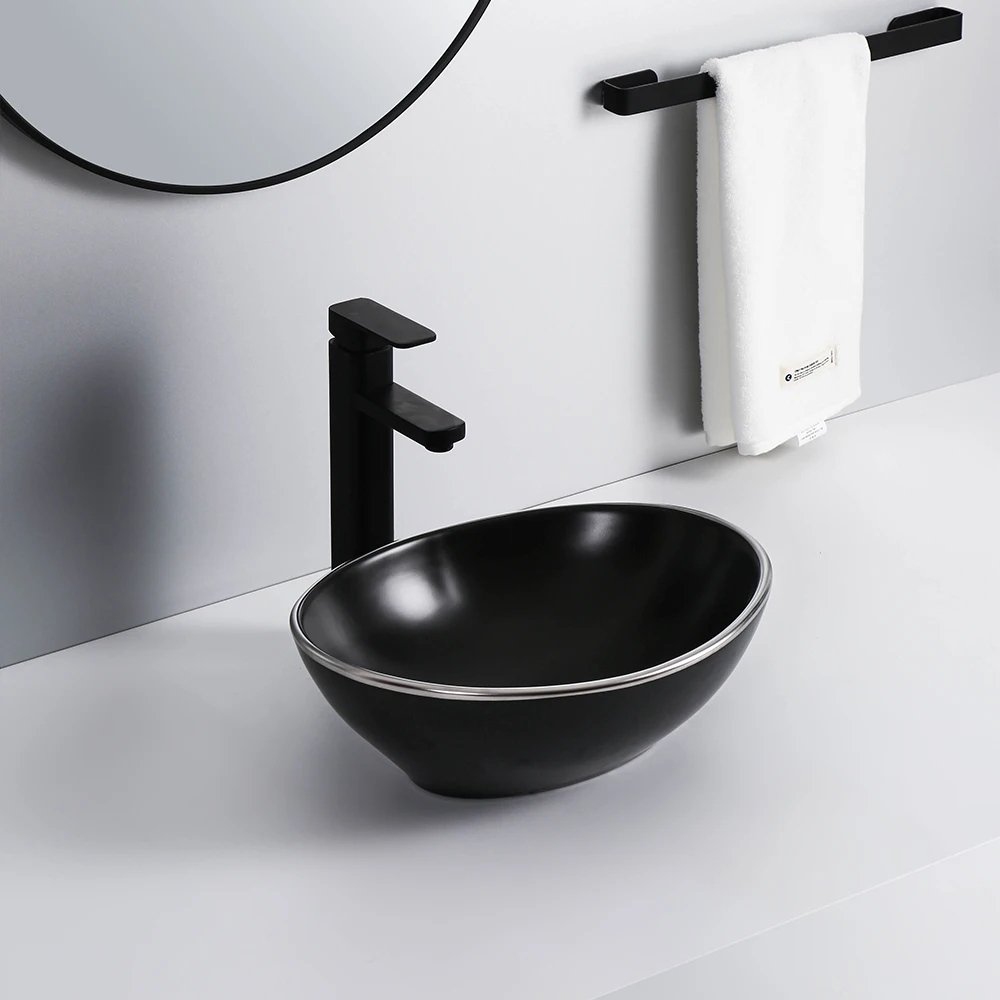  New style ceramic art basin porcelain oval vessel sink countertop glaze electroplate bathroom