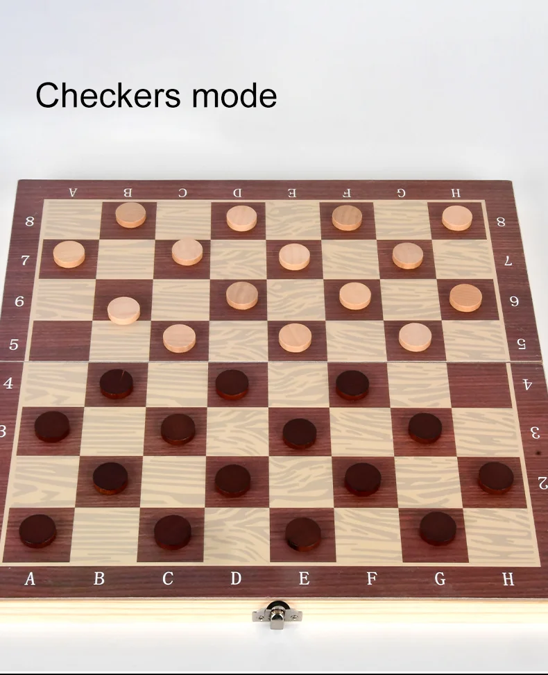 Dericsson 3-in-1 Wooden solid wood chess checkers Backgammon game Folding portable puzzle board toy