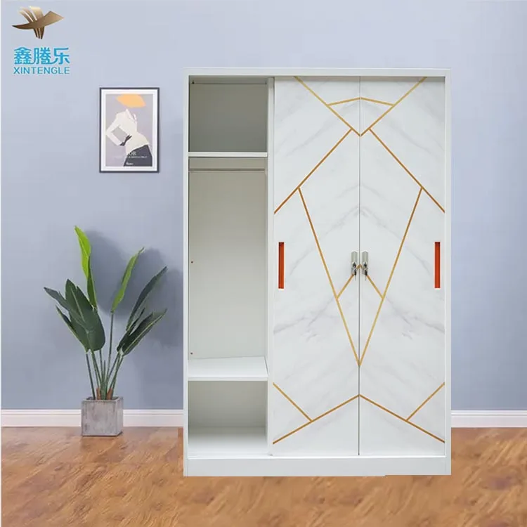 Multifunctional Steel Clothes Cabinet Bedroom Wardrobe with Sliding Door Mirror Drawer-Wardrobe Designs General Furniture Use