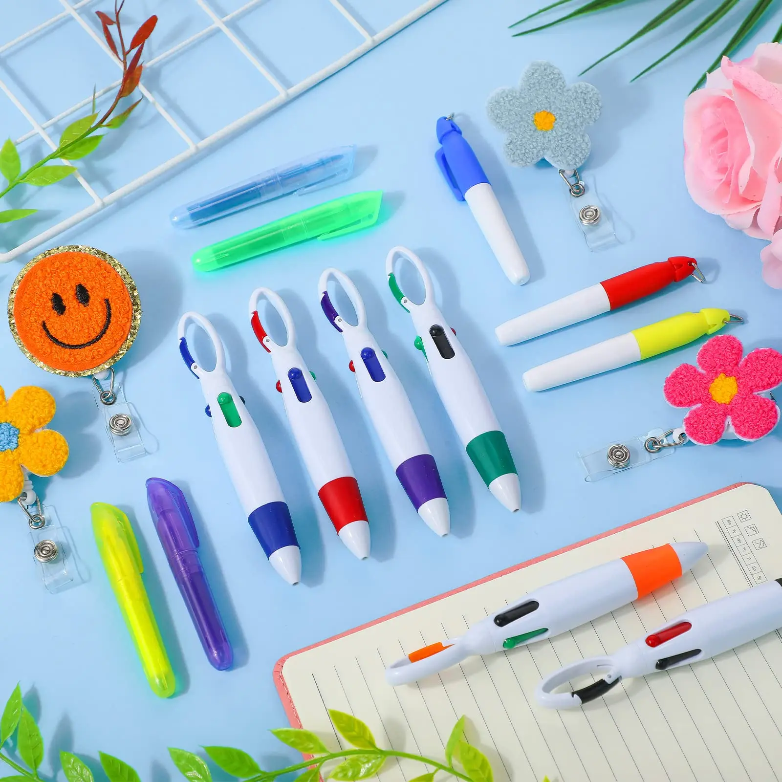 Felt Retractable ID Name Badge Reel Nurse Pen Set Tip Highlighter Permanent Marker Pen Retractable Ball Pen Badge Clip for Nurse