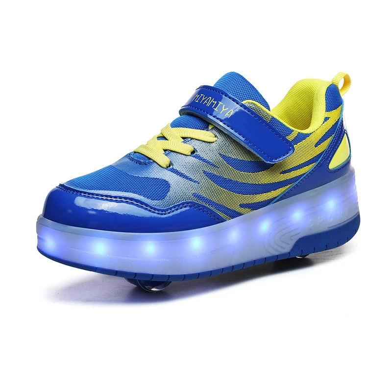 Best Price Kids LED Shoes USB Rechargeable Roller Skates Shoes Double Roller Skating Shoes Wholesale Roller Sneakers Size 28-40
