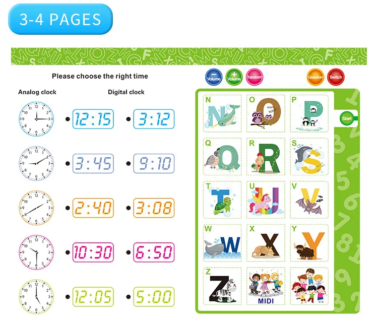 Arabic Learning Kids Education Sound Book Gift Toy Muslim Children Preschool E-book with Pen