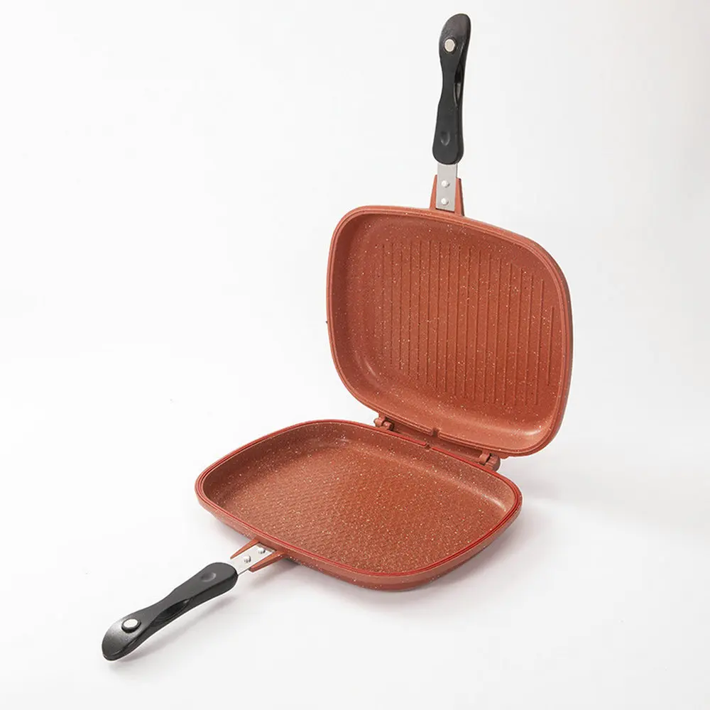 
aluminum cookware Non-stick double sided grill pan die-casting marble frying pan 