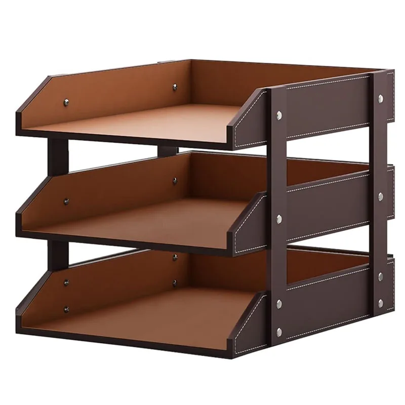 Folding 3 Tier Stackable Desk Papers Organizer Tray PU leather tray desk organizer School Office Accessories Storage Holder