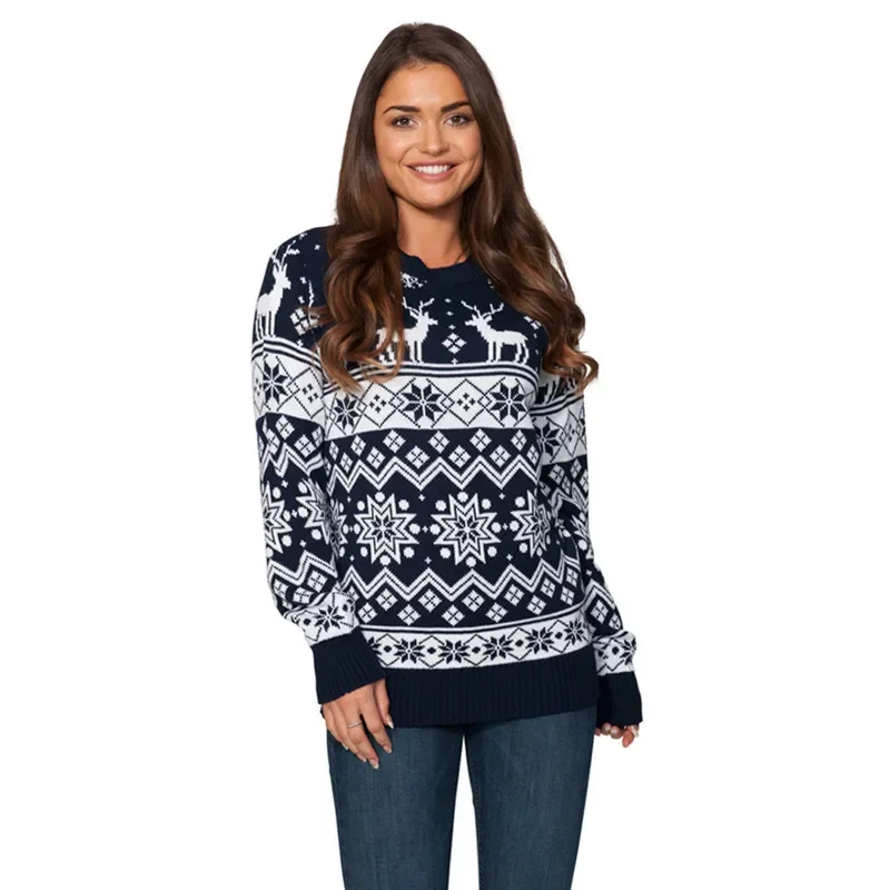 Cute deer print Family Mom and Daughter Clothes woolen Cotton Sweater top Christmas Matching Christmas Outfits parent-child