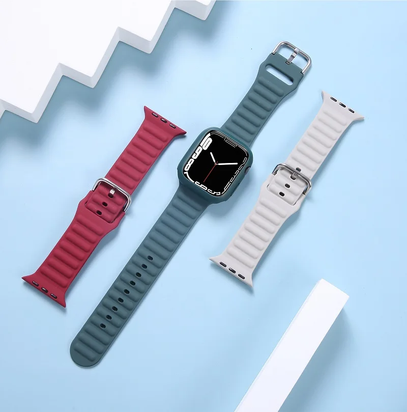 Fashion Liquid Silicone  Watch Strap Replacement Protective  glass Cover Case Watch Strap Set For Iwatch 38/40/41mm