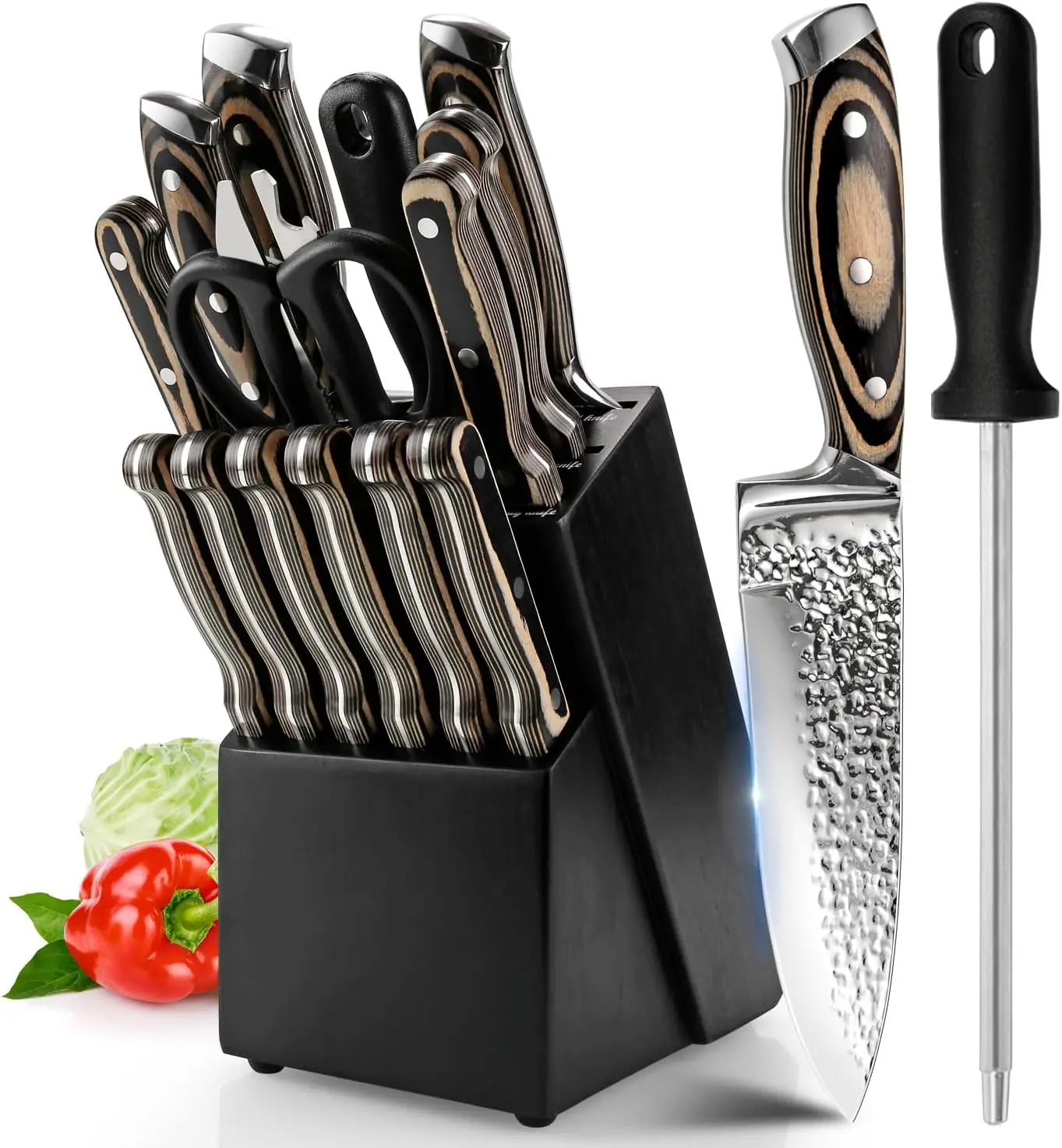 Hot selling metal stainless steel cutting santoku knife 5cr15mov pakka wood chef knife for restaurants 3Cr13 kitchen knife set