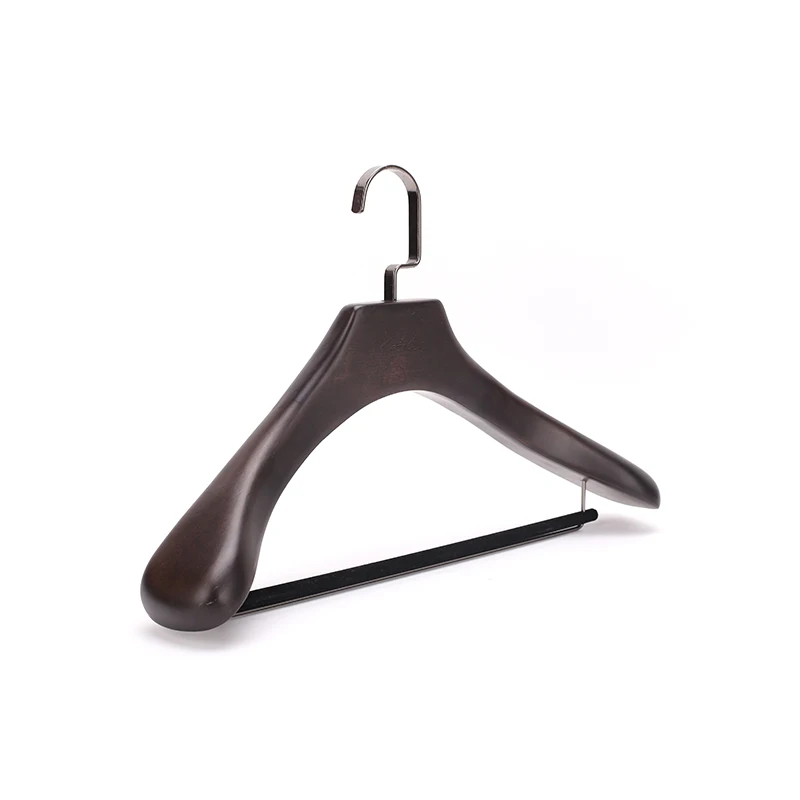 PREMIUM QUALITY CUSTOMIZATION LOGO WALNUT COLOR SUIT HANGERS WITH VELVET COVERED NON-SLIP BAR and EXTRA WIDE SHOULDER
