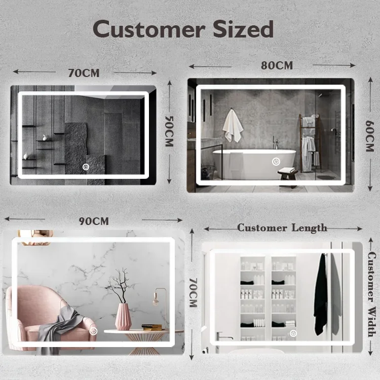 Wholesale Regular Rectangle Human Body Sensor Smart Touch Screen LED Light Bathroom Mirror LED Light Backlit Smart Mirror