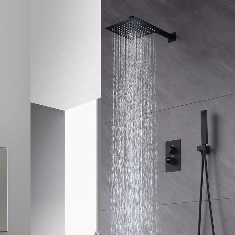 Wall LED Shower Column Rain Waterfall Shower Temperature Screen Handshower Massage SPA Jet Three Handles Mixer Taps Set Faucet