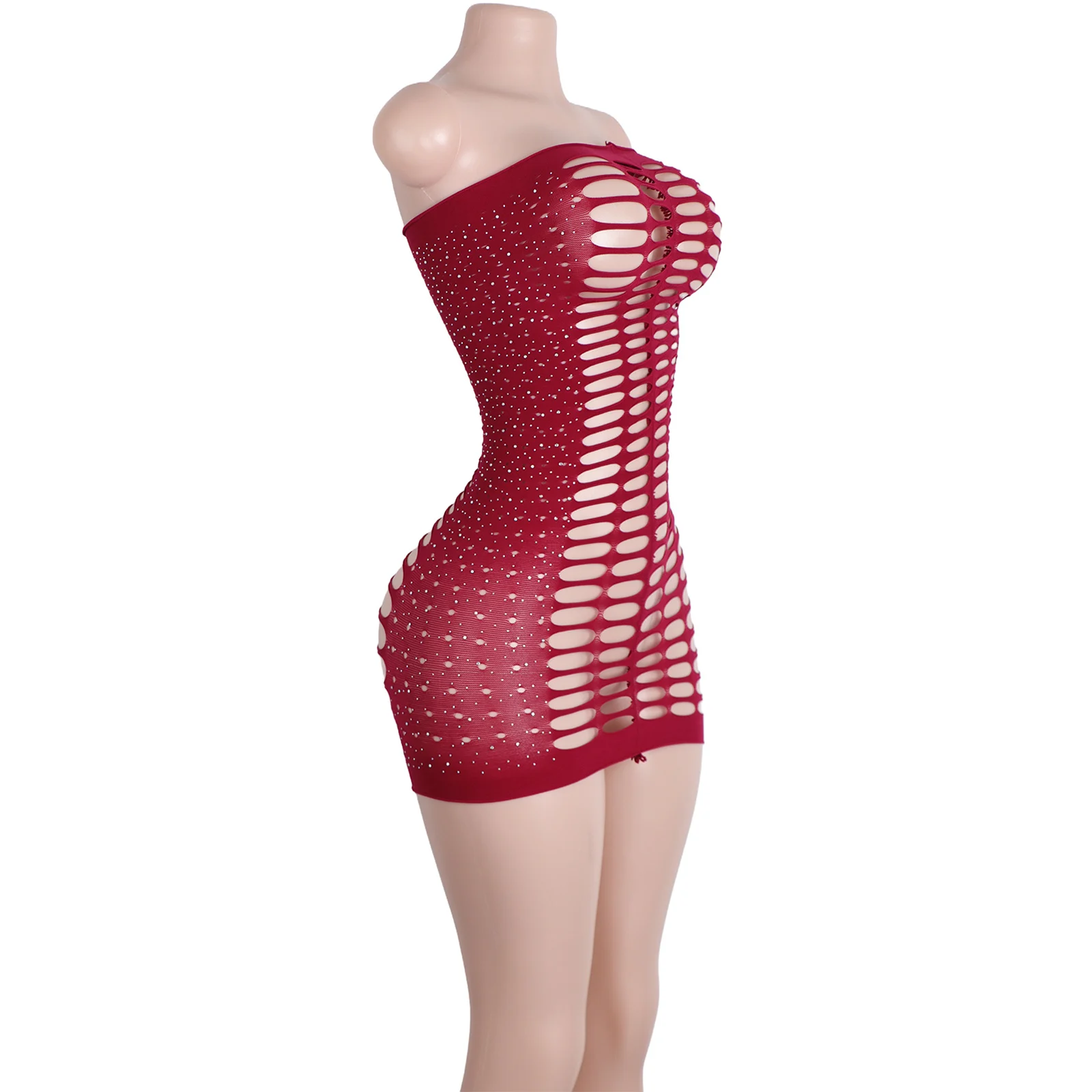 Stage Fishnet Rhinestone Dress Exotic Dancewear Club Costume Nightlife Performance Wear Sexy Outfit Event Show Clothing
