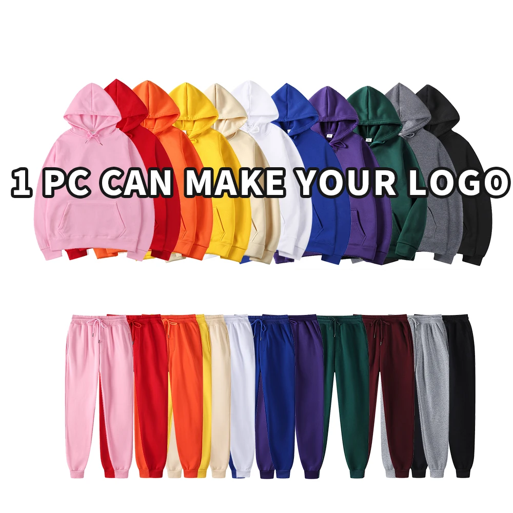 plus size pullover unisex private label logo hoodies jogging set men tracksuit sweatshirts blank custom hoodies set