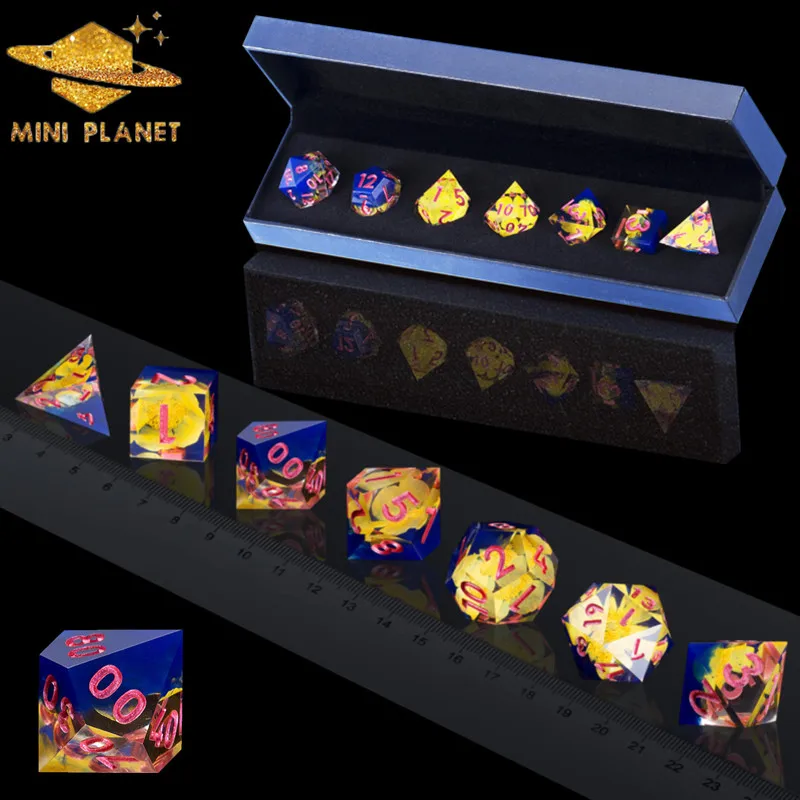 MINI PLANET DND Dice Set Handcrafted Resin Dice with Sharp Edges Dungeons and Dragons Flower Dice D&D For TRPG Board Games