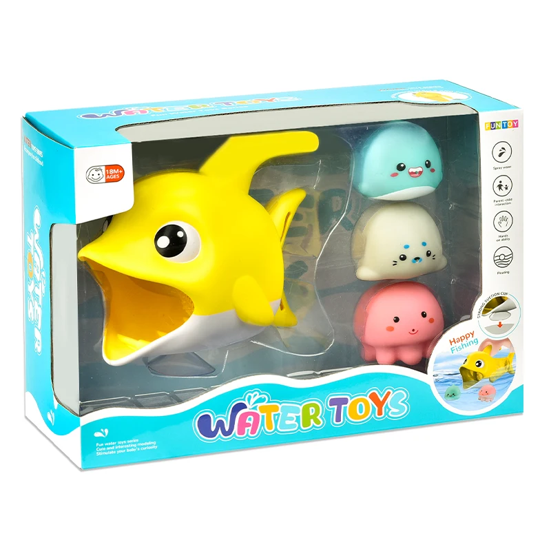 2024 Kids new fun bathtub floating water spray toy cartoon suction cup dolphin bathroom fish net toy
