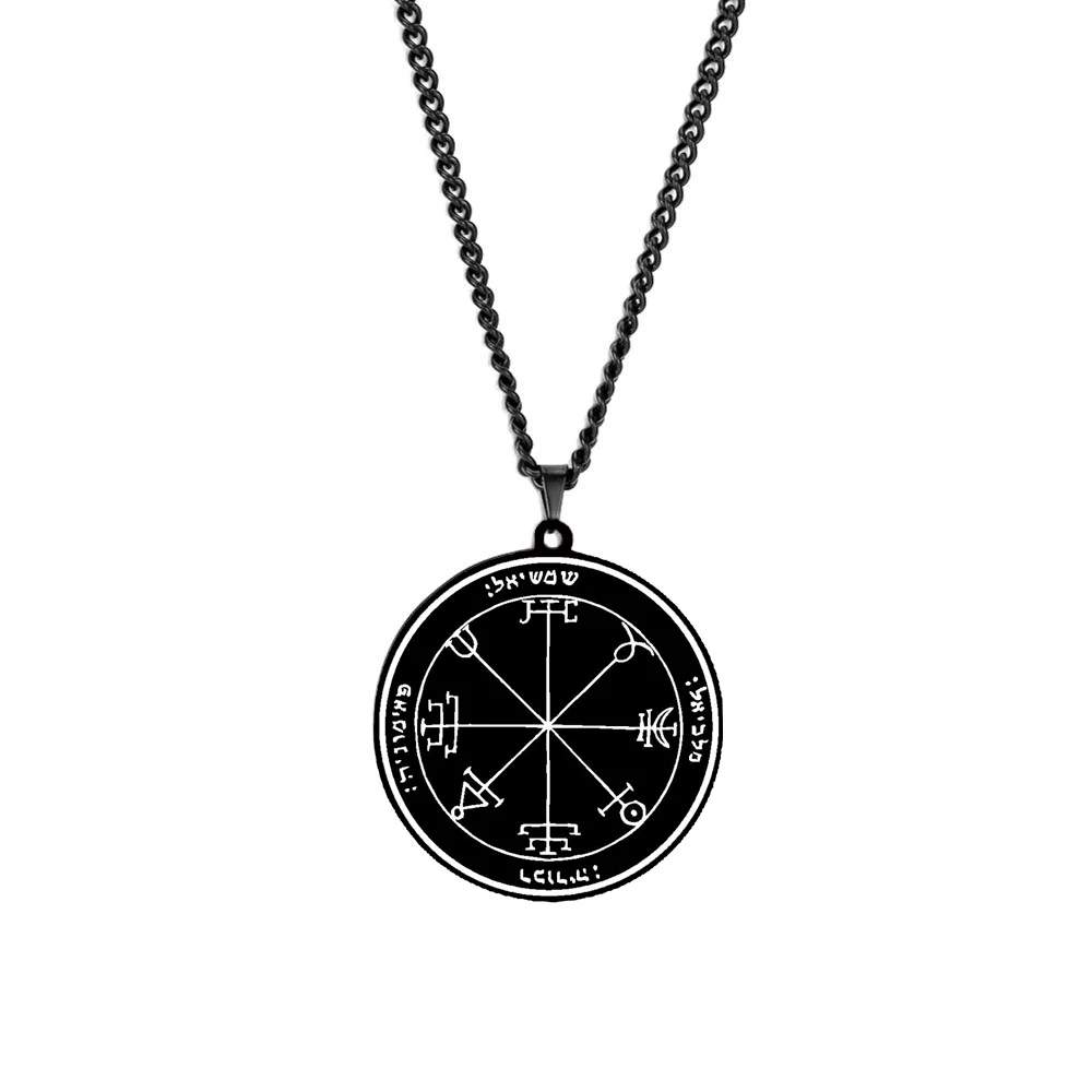 Black Laser Engraving Stainless Steel 44 Solomon Pentacles Seal of Jupiter Mars Mercury Moon Saturn Sun Venus Talisman Necklace