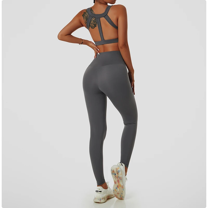 Unique Fitness Yoga Wear Sexy Strappy Back Recycled Nylon Sports Bra Custom