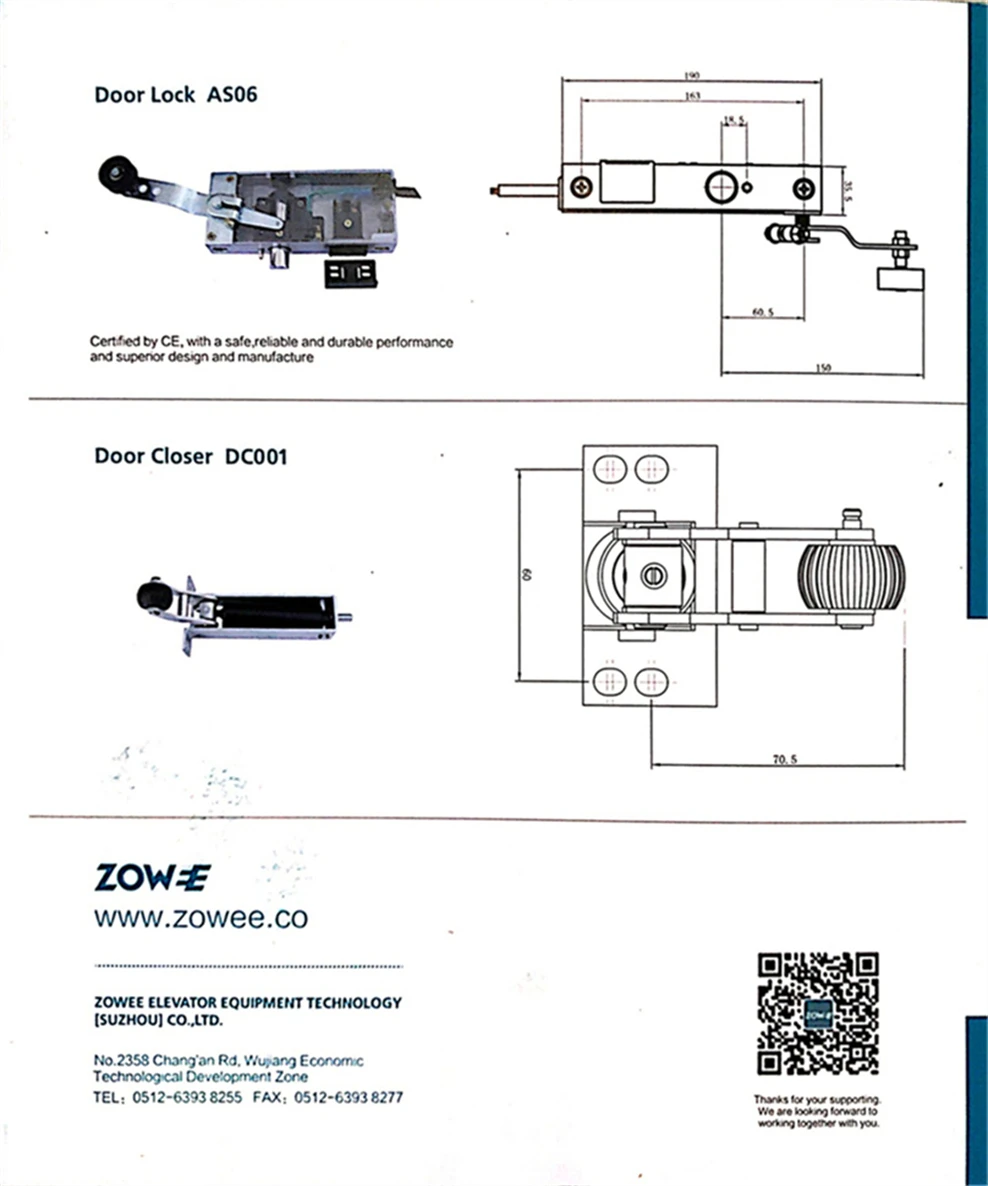 Zowee Factory Price High Quality Elevator Door Part Door Lock Closer for Swing Door lift Spare Parts