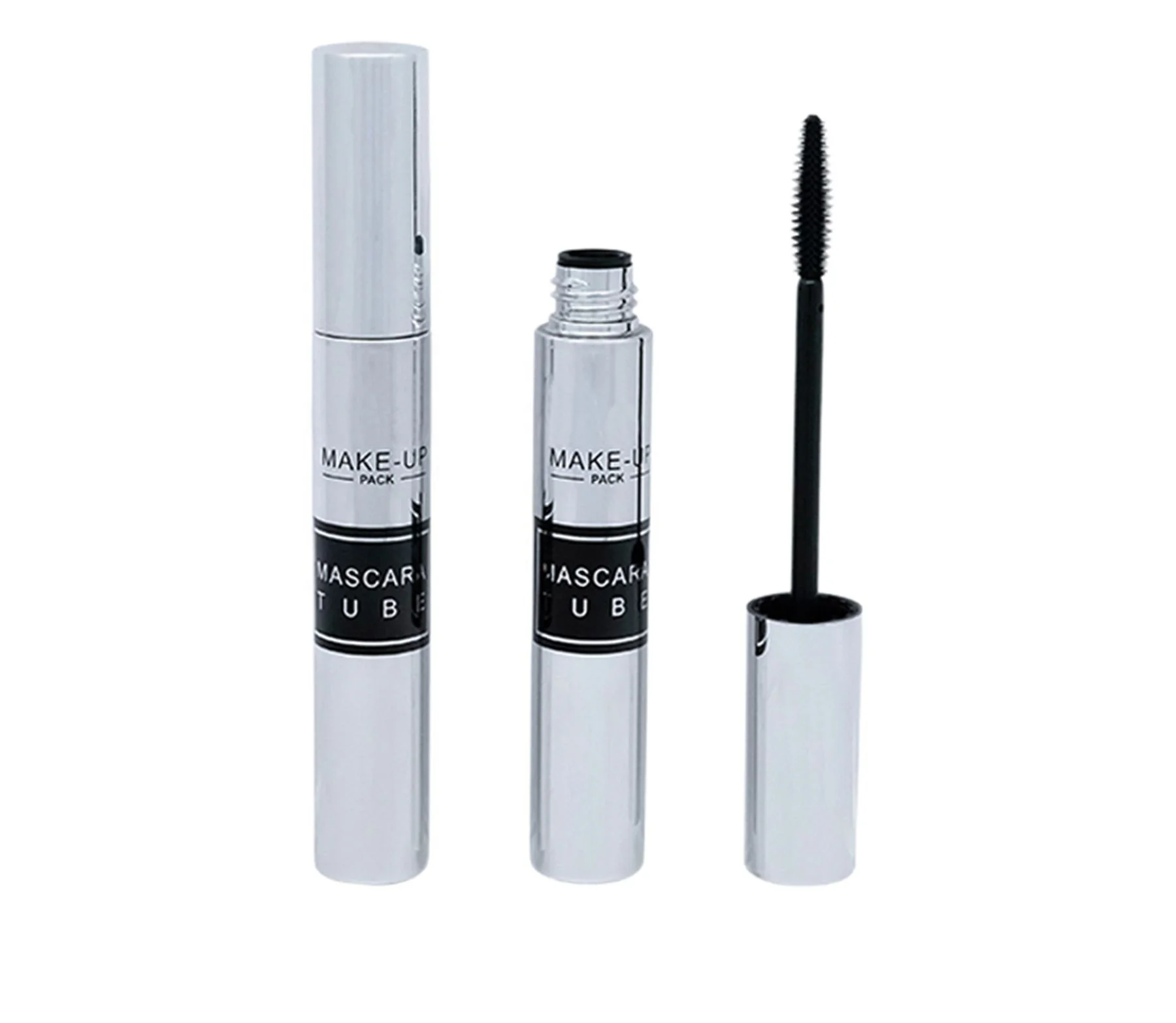Silver metal color mascara 8ml container Lengthening Mascara Curved Applicator Mascara tube with silicone brush