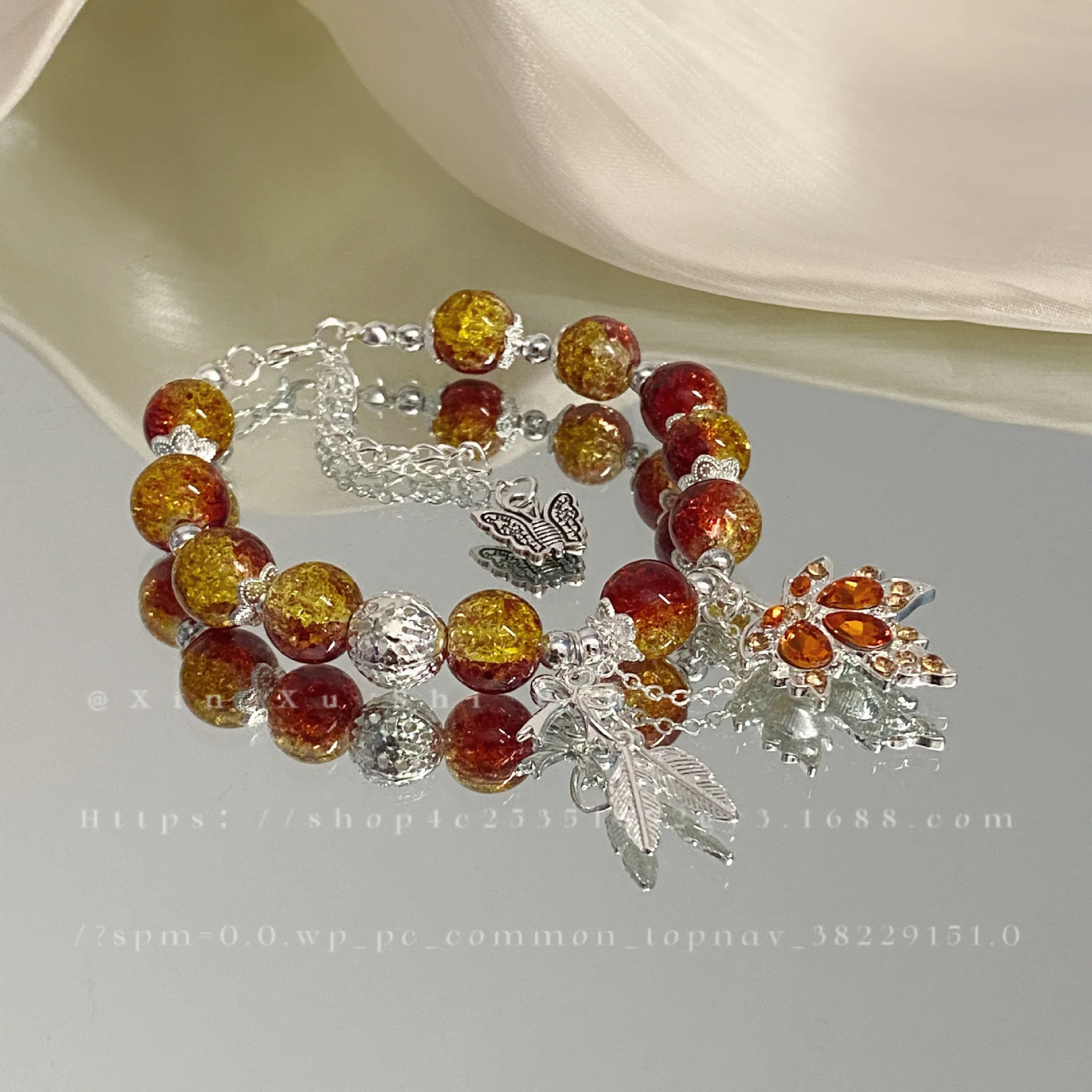 Imitation Jade Beaded Red Maple Leaf Charm Bracelet for Women Chinese Style Red Agate Beads Bracelet Women Hand Jewelry