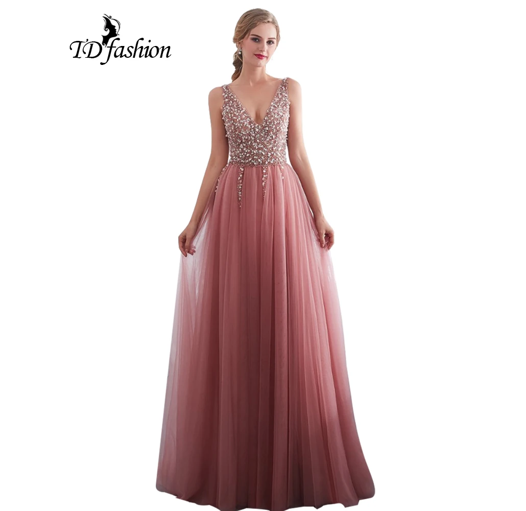 
Deep V neck and backless evening dress American party long dress 