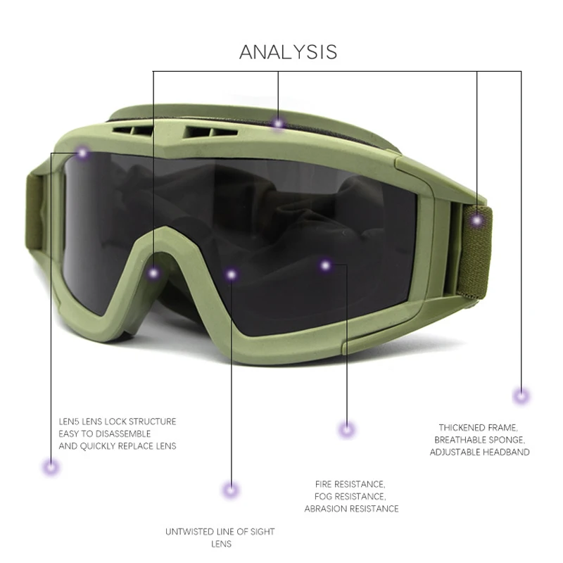 High Quality Tactical Goggles Shooting Sunglasses 3 Lens  Paintball Motorcycle Windproof CS game Glasses