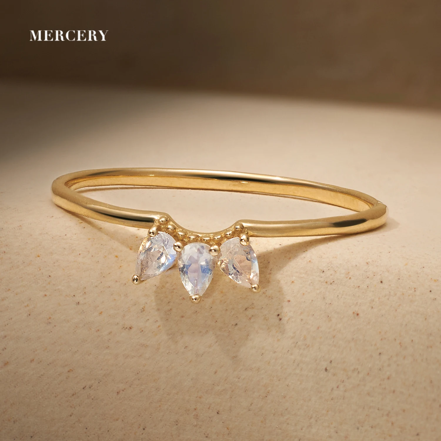 Mercery Fine Jewelry Rings Beautifully 14K Solid Gold Rings Latest Design Moonstone Women Fashion Jewelry