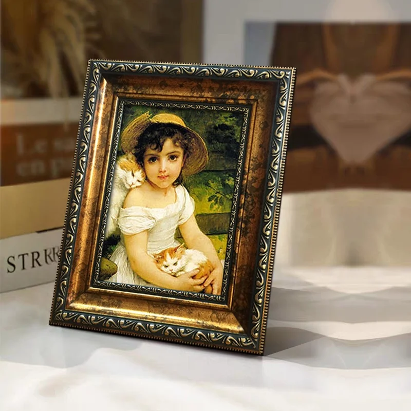 8*10' Baroque retro design style wood golden silver color table Plastic photo frame