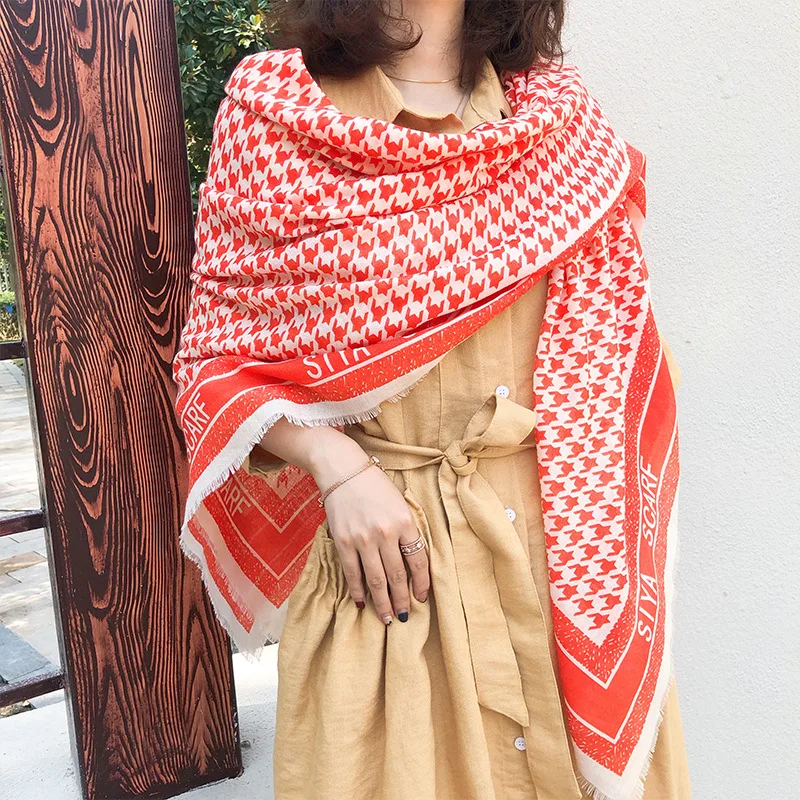 Модный зимний полосатый клетчатый твидовый новый шарф с принтом букв кашемировая шаль разрезом и