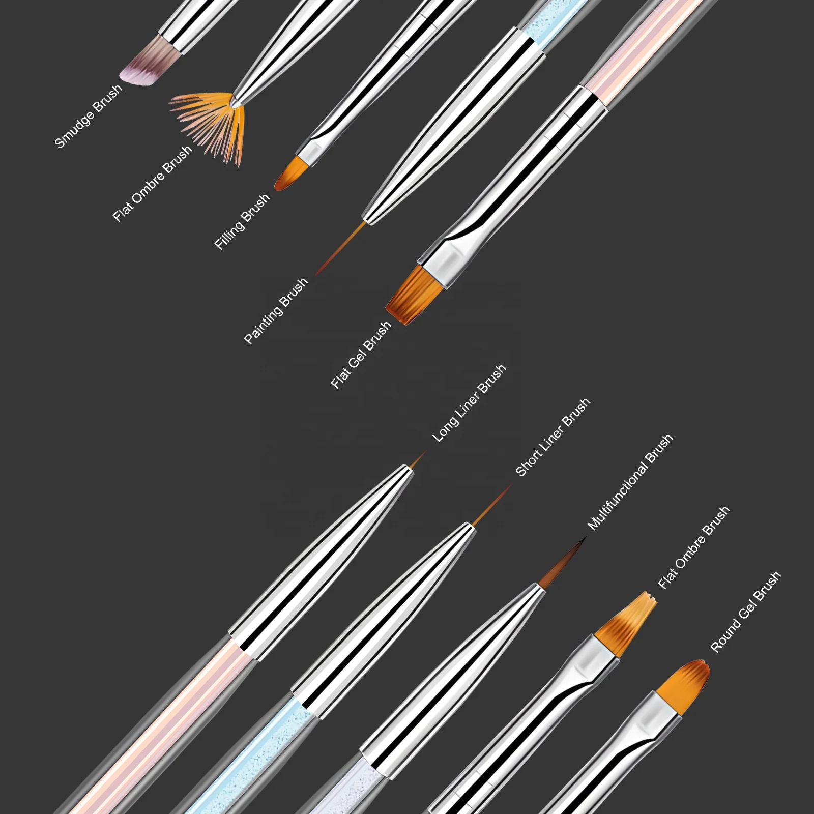 In stock nail brush set color shading gradual draw line painting flower light therapy akikiku pen nail art tool brush