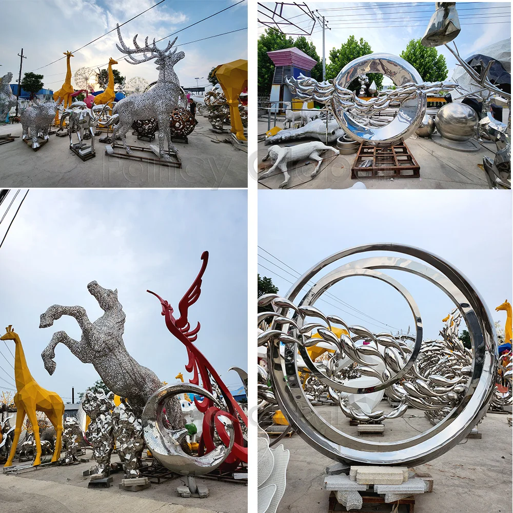 Garden Statues Large Sculptures Outdoor Fish Abstract Art Stainless Steel Sculpture