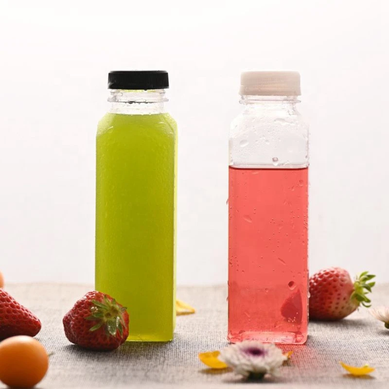 Disposable Hot Selling 400ml Juicer Square Plastic Bottle For Carbonated Drink With Lid