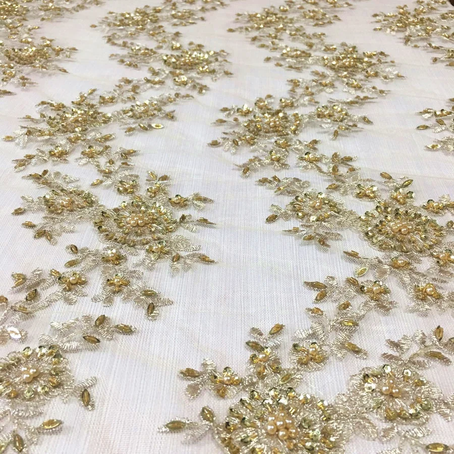 
best selling allover metallic embroidery lace designs hand beaded sequined lace fabric for party dress 