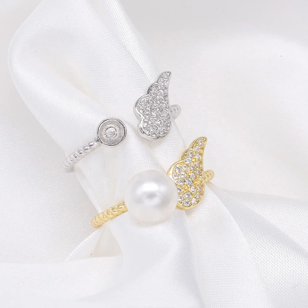 R396 7-8mm Natural Freshwater pearl Ring accessory 925 sterling silver Adjustable size engagement jewelry ring for women