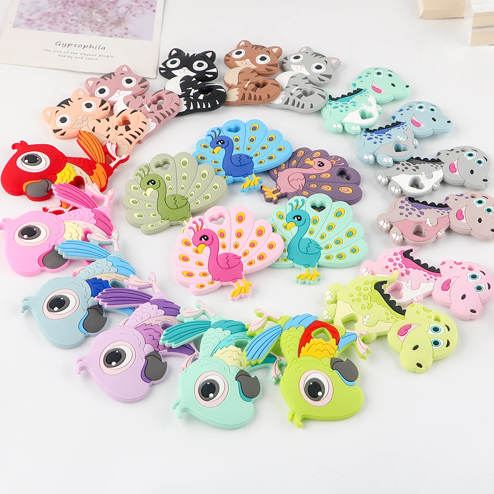 Wholesale Food Grade Chewable Cat Dinosaur Western Silicone Teether Focal Beads for DIY Pens Silicone Teether Baby Beaded Toys