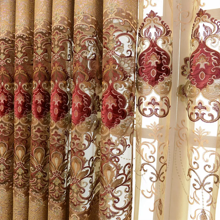 modern textured European style luxury hollowed out embroidery blackout curtain for the living room
