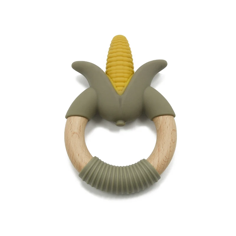 Wholesale Food Grade Bpa Free Infant Bracelet Ring Corn Chew Toy Wristband Silicone Wooden Teether For Baby
