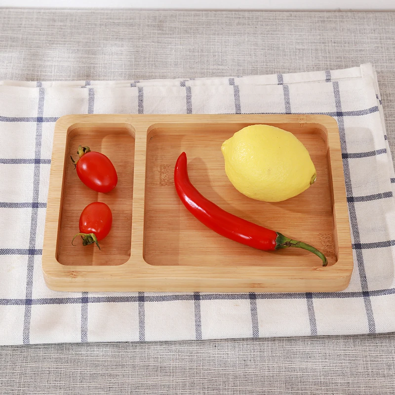 Customized High Quality Wooden Tray Restaurant Dishes Wood Dinner Food Serving Plate with 2 Compartment