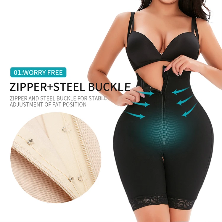 Plus Size High Waist Women Detachable Straps Body Tummy Control Hips Butt Bottom Shorts Nude Panty Shaper Shapewear With Zipper