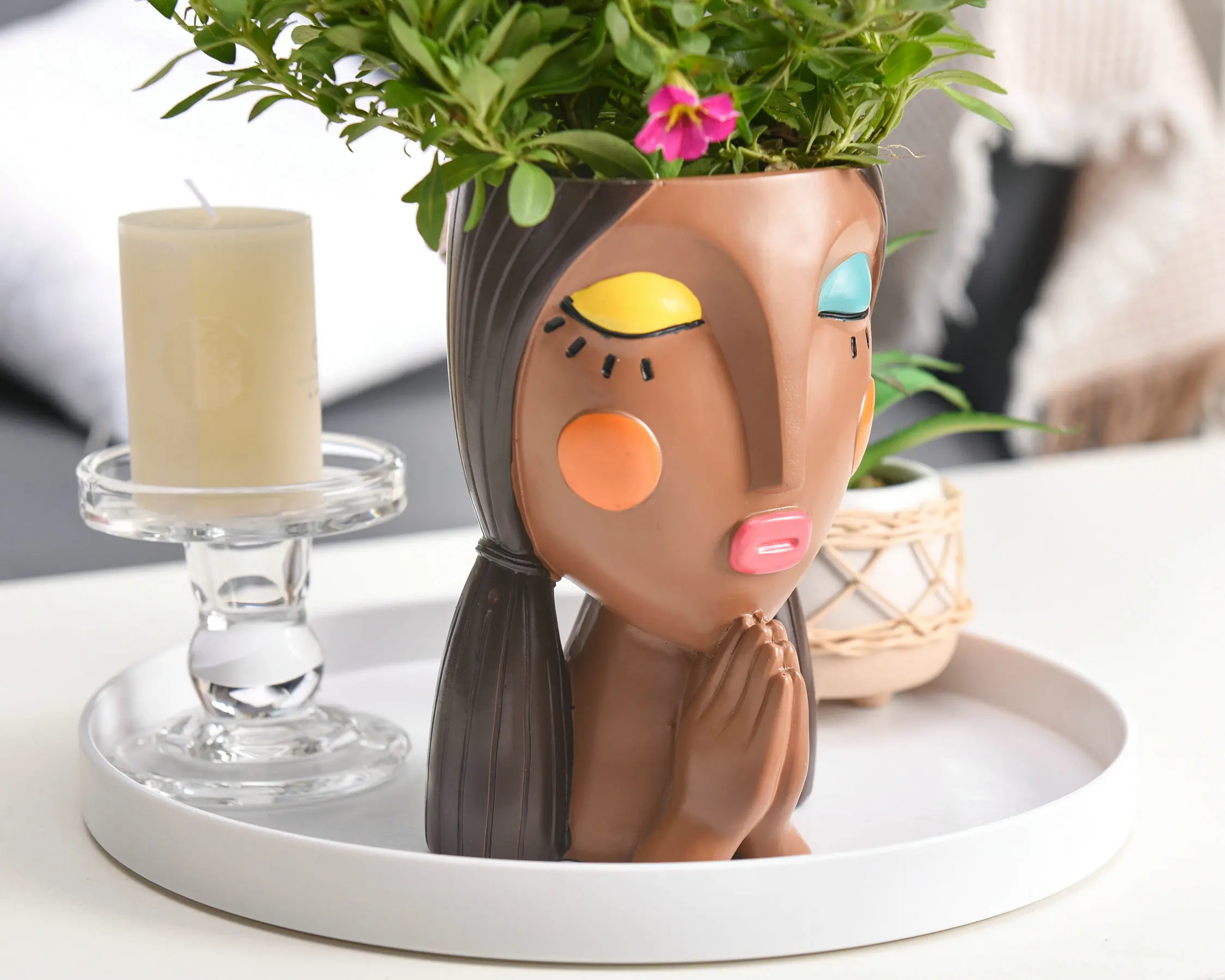 Creative Resin Statue Design Desktop Flower Succulent Pot Face Head for Home Garden Unique Face Planter Indoor Decor
