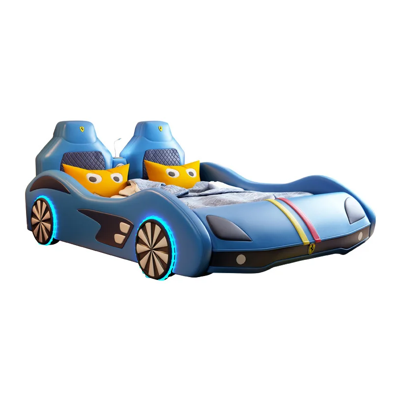 Modern Kids Children Car Bed Customized Wood Bedroom Furniture Music Led Light Upholstered Single Child Bunk Bed for School